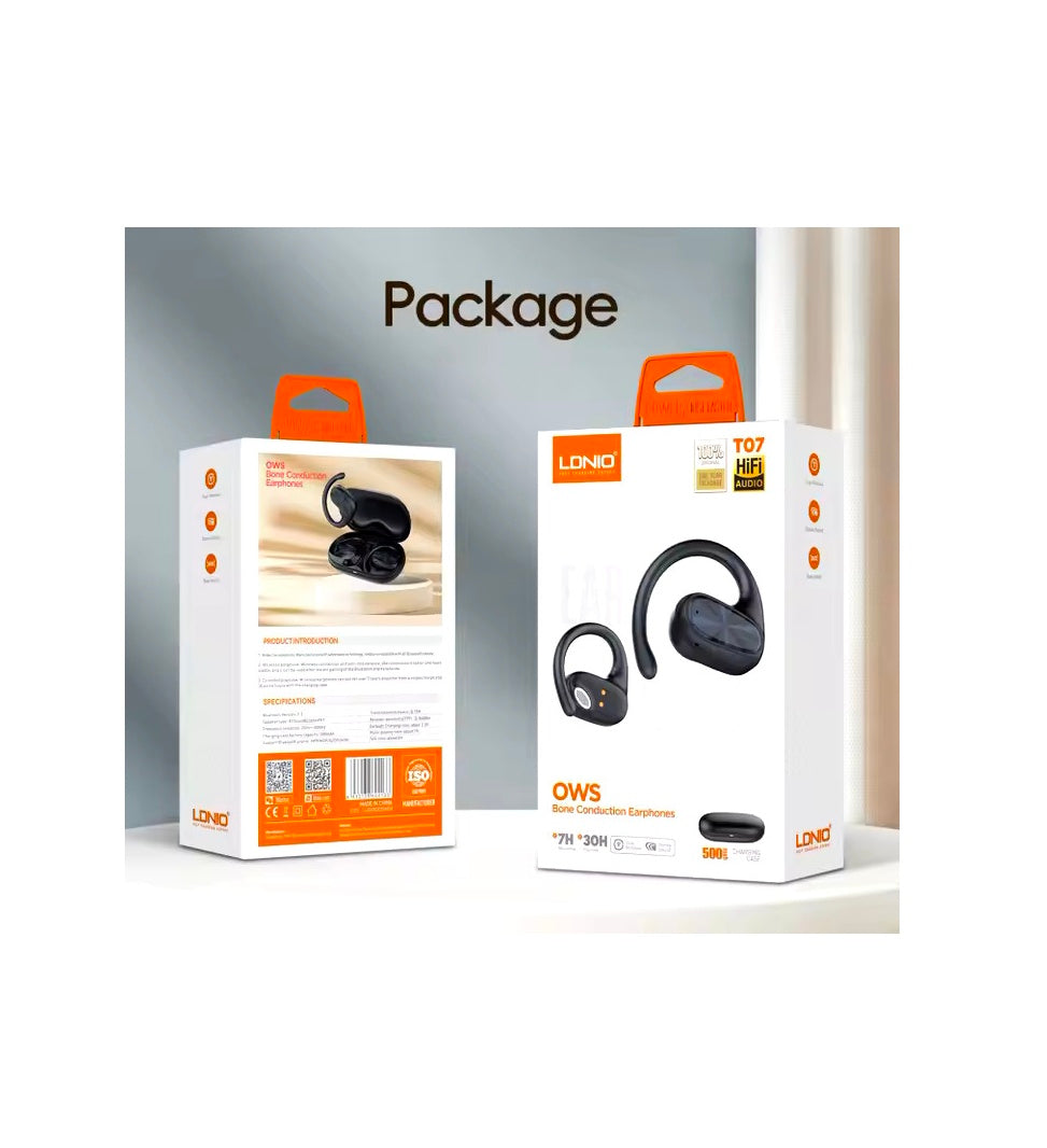 LDNIO OWS T07 Bone Conduction Earphones – HiFi Wireless Sports Earbuds with Charging Case
