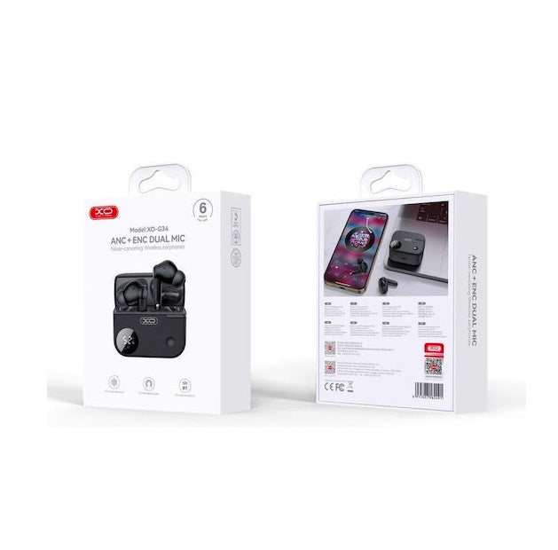 XO XO-G34 ANC + ENC Dual Mic Wireless Earbuds | Noise-Cancelling Bluetooth Earphones with Smart LED Display