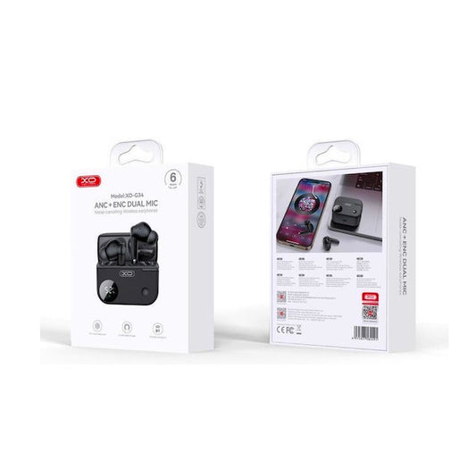 XO XO-G34 ANC + ENC Dual Mic Wireless Earbuds | Noise-Cancelling Bluetooth Earphones with Smart LED Display